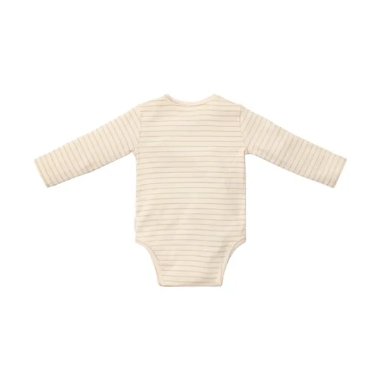 Little Dutch Wickelbody- Stripe - Langarm - Größe 44 - Soft Beige