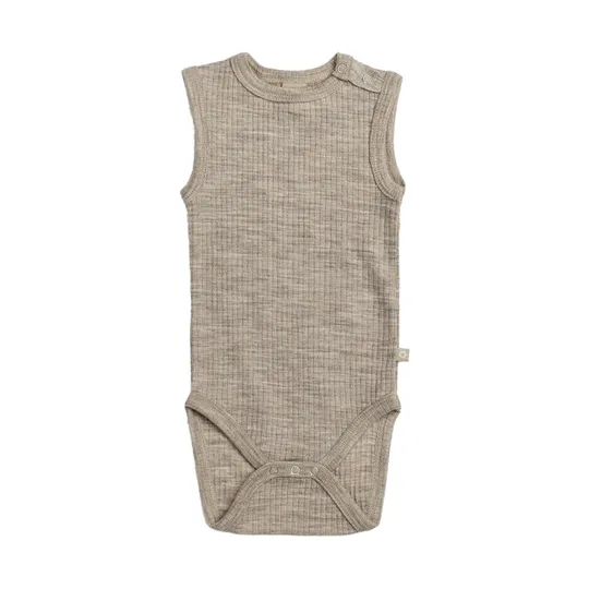 Smallstuff Ärmelloser Babybody - Größe 74 - Merinowolle - Light Natur Melange
