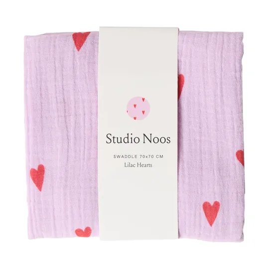 Studio Noos Swaddle - Lilac Hearts - 70x70 cm