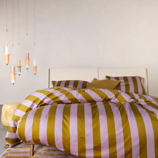 Essenza Home Minte Stripe Bettbezug - 200x220 + 60x70 cm - Pale Purple/Olive