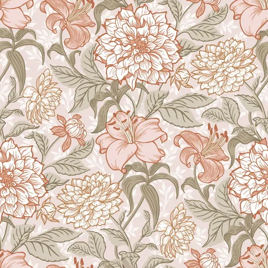 Estahome Vintage Blumen Tapete V – 0,53 x 10,05 m – Altrosa / Grün