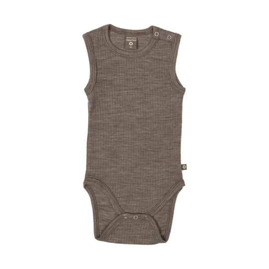 Smallstuff Ärmelloser Babybody - Größe 56 - Merinowolle - Natur Melange