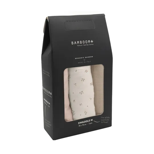Bamboom Swaddle Muslin - Medium - 75 x 75 - Tulips / Pink / Almond