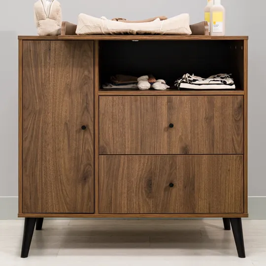 Bopita Zara Kinderzimmer Walnuss | Bett 60 x 120 cm + Kommode + 2-türiger Kleiderschrank