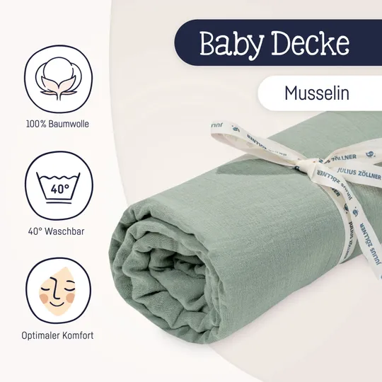 Julius Zöllner Muslin Babydecke - Grün - 70×100 cm