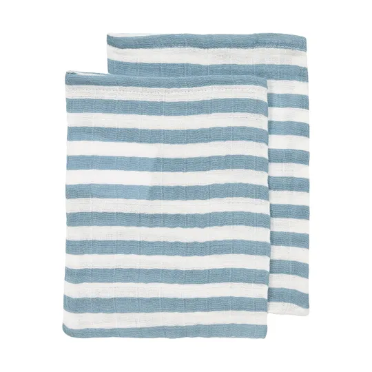 Meyco Baby Fat Stripe Waschlappen - 2 Stück - Pre-washed Musselin - Jeans Blue