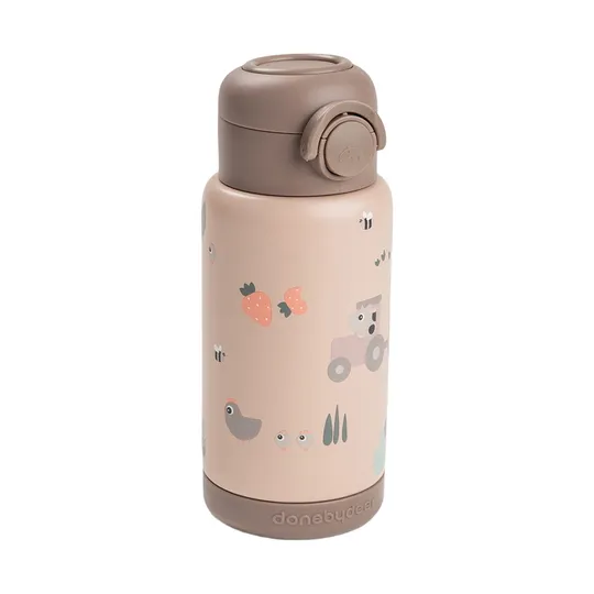 Done By Deer Thermos-Trinkflasche mit Strohhalm – 340 ml – Tiny Farm – Powder