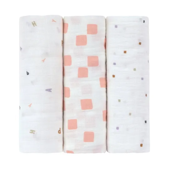 Lässig Swaddle & Burp Tuch L GOTS (3 Stück) - Happy Fruits - Peach