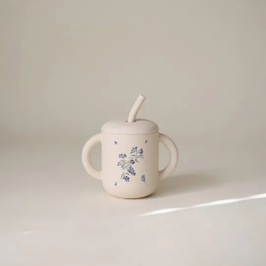 Mushi Silikon Trinklernbecher mit Strohhalm - Lilac Flowers