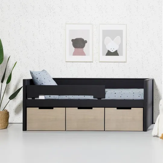 Europe Baby Ralph Sofabett 90 x 200 inkl. Schubladen Schwarz / Accent Holzlook