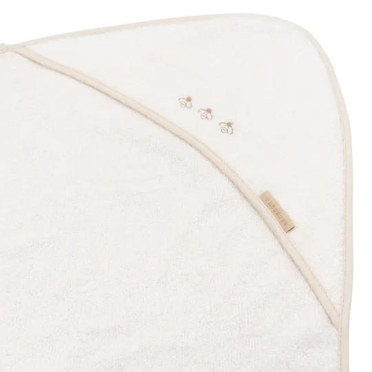 Bamboom Duo Bees Badecape + Waschlappen – 75x75 cm – Off White