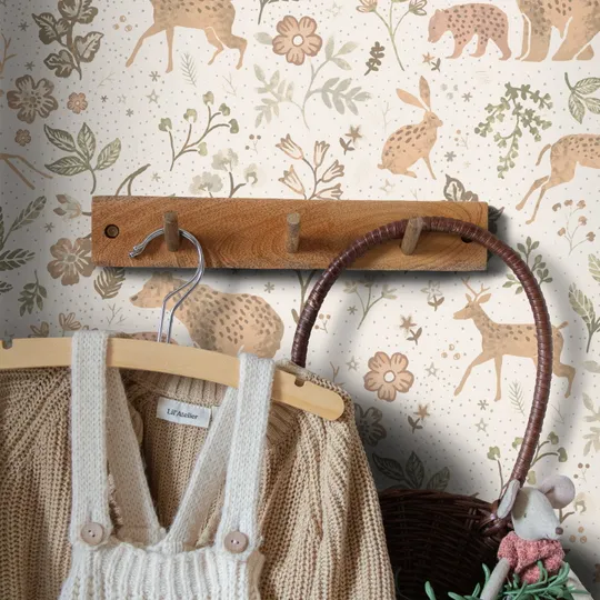 Estahome Wald mit Waldtieren Tapete III – 0,53 x 10,05 m – Cremeweiß/Beige
