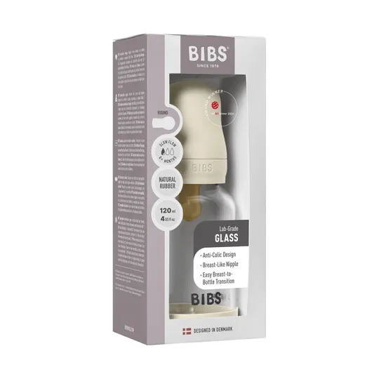 BIBS Flasche - Slow Flow - 120 ml - Glas/Latex - Ivory
