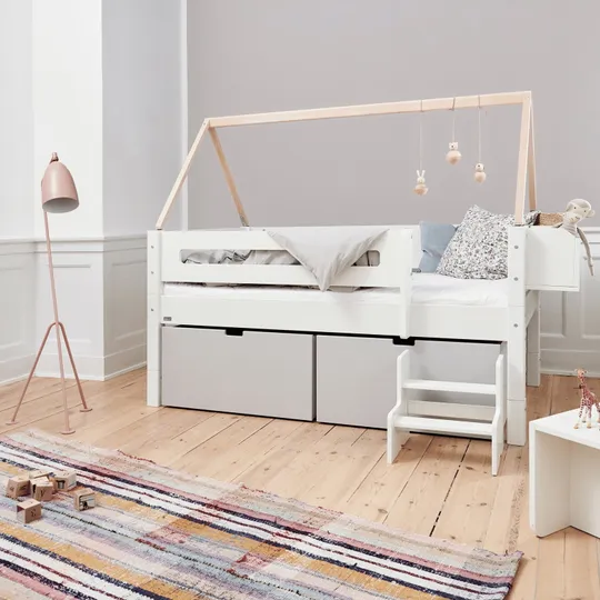 Manis-h Nanna Kombibett Inkl. Schubladen - 90 x 200 cm - Snow / Silver