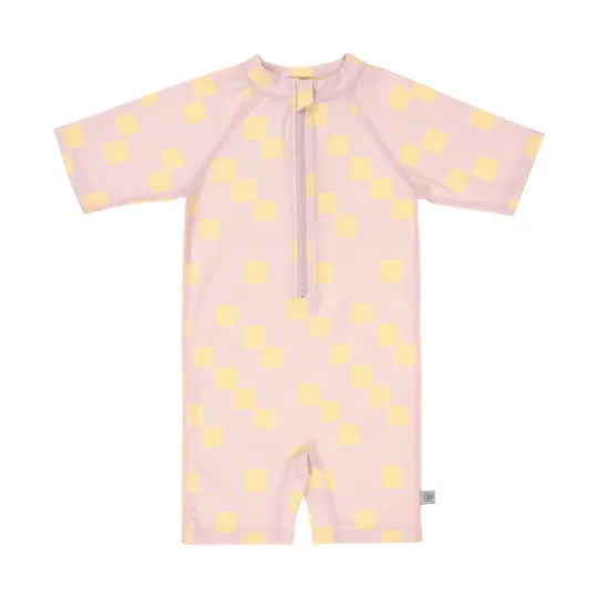 Lässig UV-Anzug Kurzarm - Checkerboard - Größe 62/68 - Pale Pink/Yellow