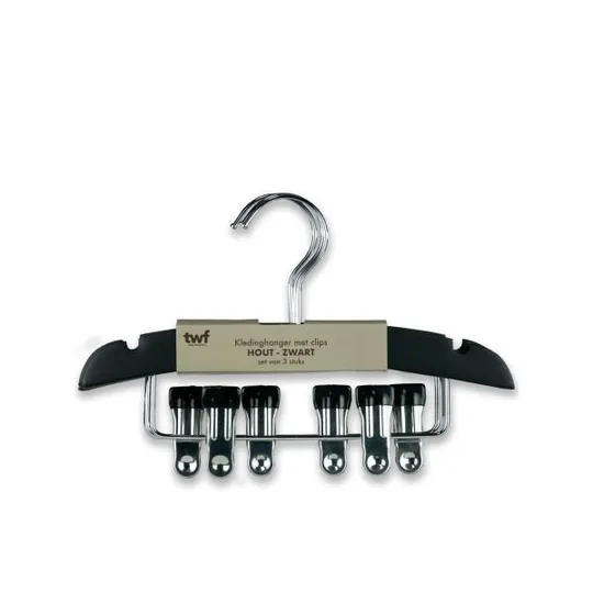 TWF Kleiderbügel Mit Clips - 3 Stück - Holz Schwarz