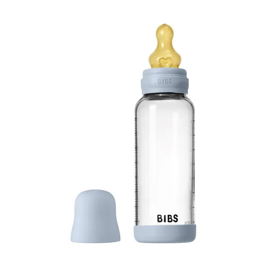 BIBS Flasche - Medium Flow - 240 ml - Glas/Latex - Baby Blue