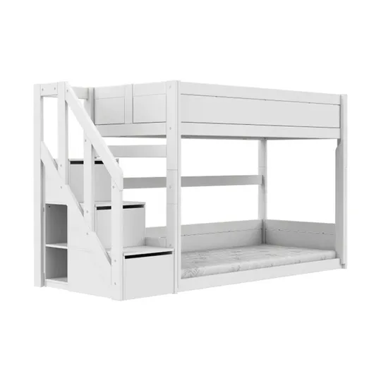 LIFETIME Kidsrooms Niedriges Etagenbett mit Treppenschrank– Premium-Lattenrost 