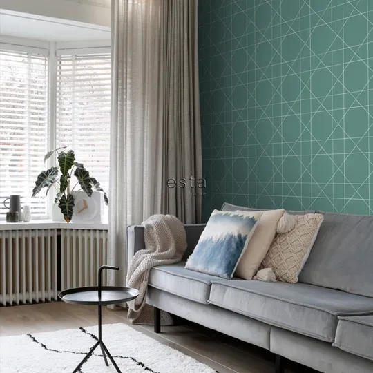 Estahome Graphische Linien I – 0,53 x 10,05 m – Graues Meergrün