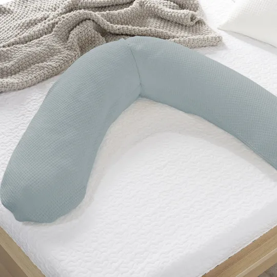 Theraline Stillkissen gestrickte Baumwolle Nebelblau