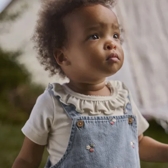 Lil' Atelier Kleid Overall - Medium Blue Denim - Bestickt - Größe 74