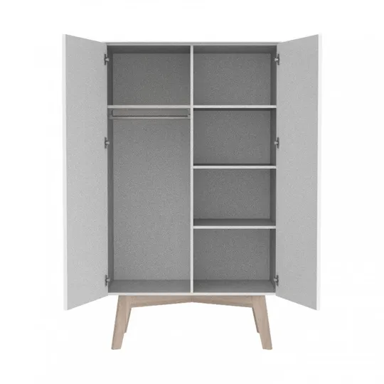 Kinderzimmer Sixties Mattweiß / naturbelassen – Bett 90 x 200 cm –  Schrank 2-Türig