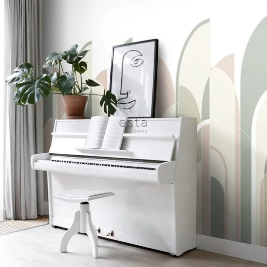 Estahome Art Deco Motiv Fototapete - 1,5 x 2,79 m - Grün / Rosa / Weiß