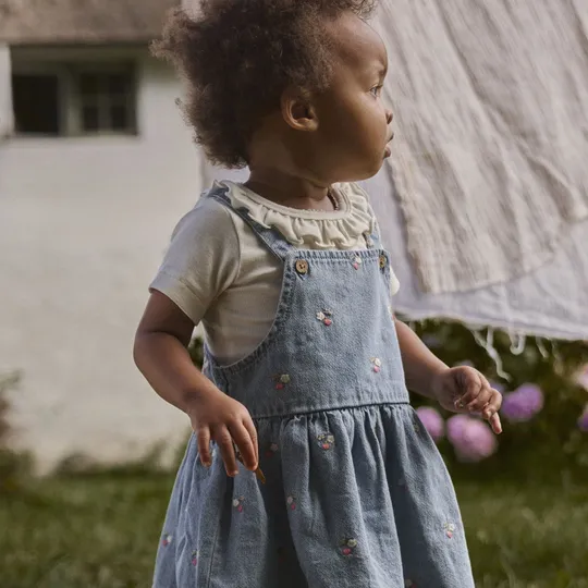 Lil' Atelier Kleid Overall - Medium Blue Denim - Bestickt - Größe 74
