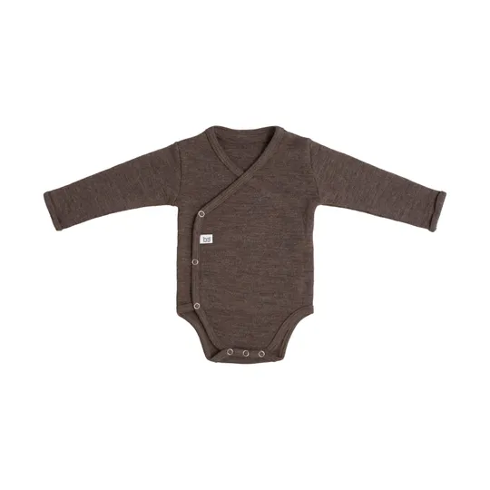 Baby's Only Wickelbody Langarm - Merino Fine Meadow - Größe 68 - Taupe