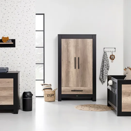 Kidsmill Long Island Kleiderschrank 2-türig Schwarz / Oldwood