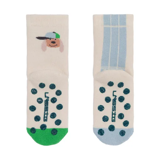 LÄSSIG GOTS Anti-Rutsch-Socken – 2er-Pack – Dog – Größe 27-30