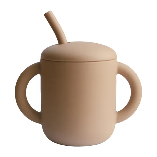 Mushie Trinklernbecher mit Strohhalm – Natural
