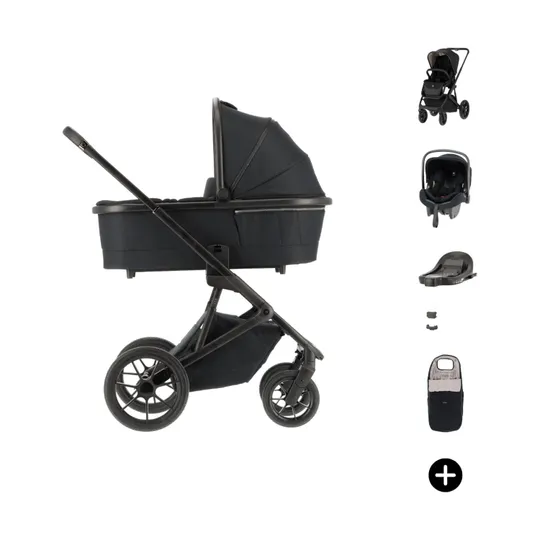 Qute Q-Rider Plus 4-in-1 Kinderwagen - Midnight Black | Kidsriver Curve Babyschale – Black | Kidsriver Isofix Basis