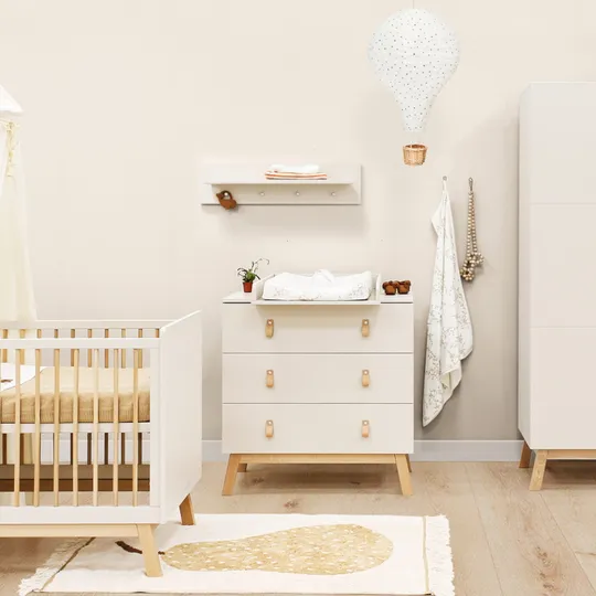 Bopita Babyzimmer Lines - Dune / Nature | Babybett 60 x 120 cm + Kommode