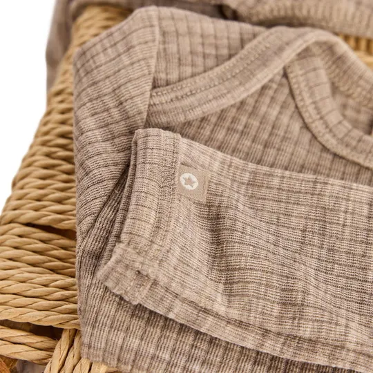 Smallstuff Babybody Langarm - Größe 68 - Merino Wolle - Nature Melange