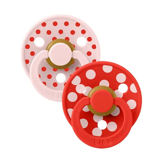 BIBS Studio Polka Schnuller - Rund - 2 Stück - 0-6 Mte - Blossom / Candy Apple