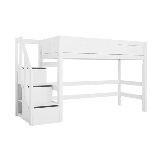 LIFETIME Kidsrooms Hochbett mit Treppenschrank Weiß Lackiert