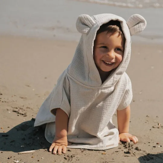 Bamboom Badeponcho Baby 0–2 Jahren - Bambus Waffel Terry - Warm White