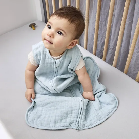 Meyco Baby Sommerschlafsack - Uni - 110 cm - Pre-Washed Hydrophil - Grey Blue