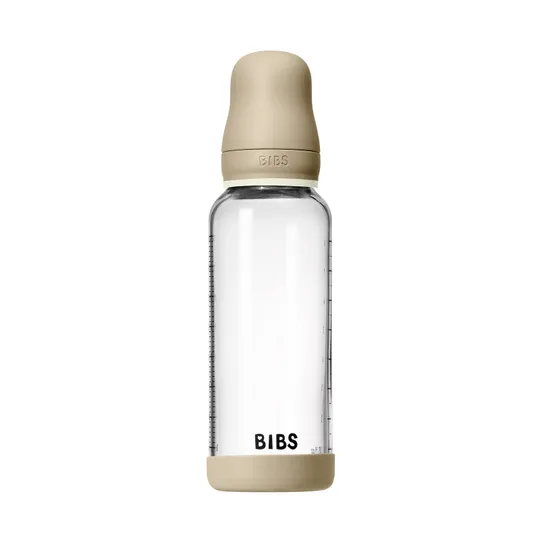 BIBS Glow Glasflasche – 240 ml – Silikon Flaschensauger – Vanilla