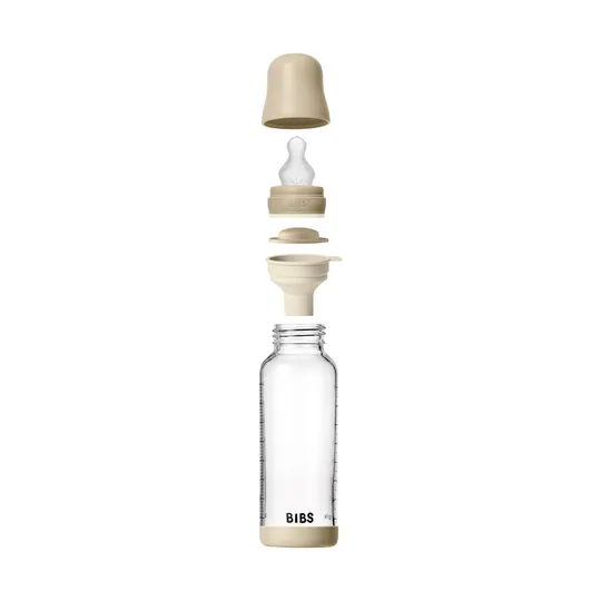 BIBS Glow Glasflasche – 240 ml – Silikon Flaschensauger – Vanilla