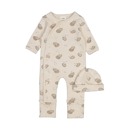 Feetje Geschenkset Strampler + Mütze – Off-White Melange – Größe 62