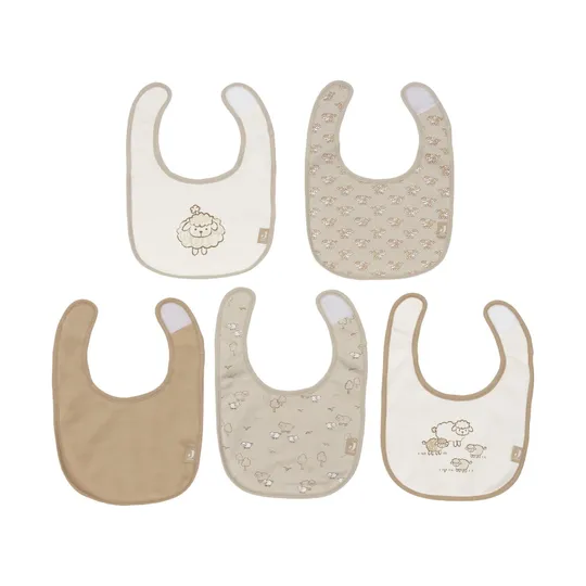 Jollein Wasserdichte Jersey-Lätzchen – 5er-Pack – Woolly