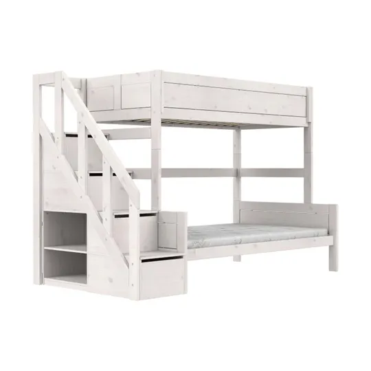 LIFETIME Kidsrooms Family Etagenbett mit Treppenschrank – Premium – 90/120 x 200 cm - White Wash