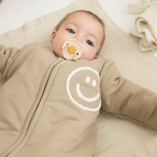 Meyco Baby Smile Schlafsack Mit Abnehmbaren Ärmeln - 90 cm - Slub - Taupe/Offwhite