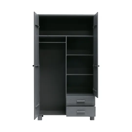 Woood Dennis Kleiderschrank + Schubladen Steel Grey 2-türig