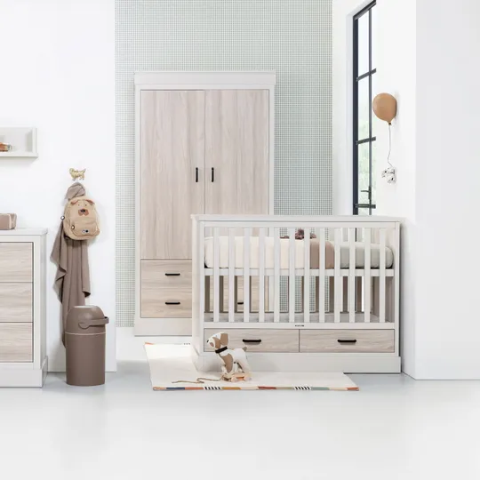 Kidsmill Newport Babyzimmer Oatmeal / Eiche | Kinderbett 60 x 120 cm + Kommode + Schrank