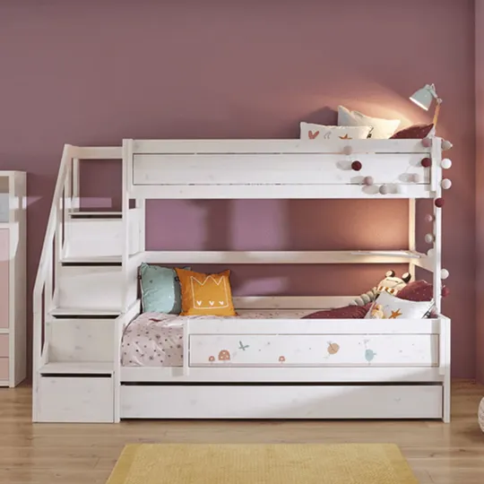 LIFETIME Kidsrooms Family Etagenbett mit Treppenschrank – Premium – 90/140 x 200 cm - White Wash