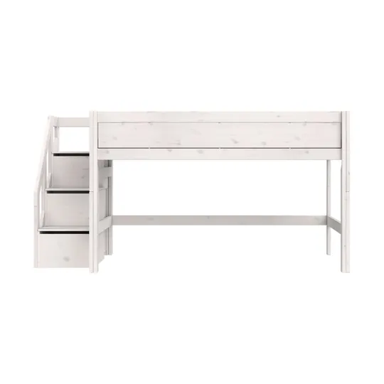 Life Time Deluxe Halbhochbett - White Wash - 120 cm - Mit Treppenschrank