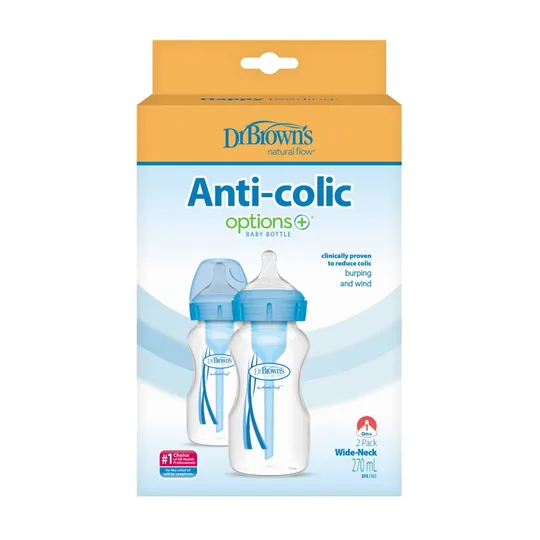 Dr. Brown's Options+ Anti-Kolik Breiter Flaschenhals Doppelpack Blau 270 ml